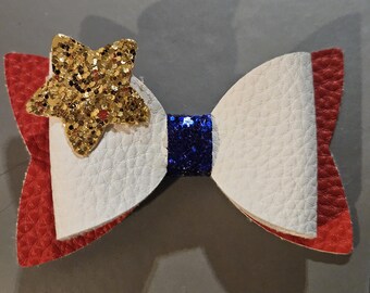 Red, White, Gold and Blue Hair Bow