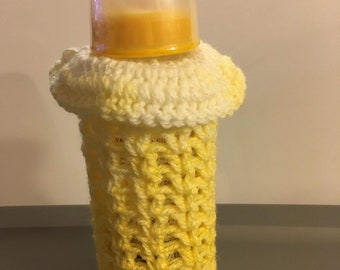 Baby Bottle Cover, Crocheted Baby Bottle Cozy, Lemon Maroon, Baby Bottles, Handmade With Love, Crocheted Baby Bottle Cover