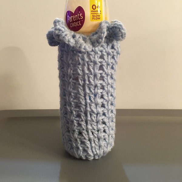 Couverture de biberon, crocheté biberon Cosy, bleu bébé, biberons, fait à la main avec amour, couverture de biberon au crochet
