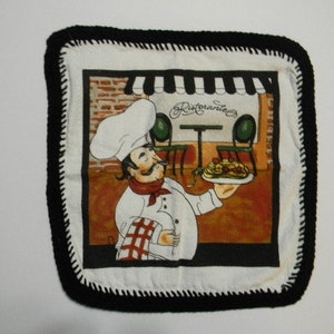 Ristorante Chef Cloth Dishcloth, Crochet Black Edges, Reuseable