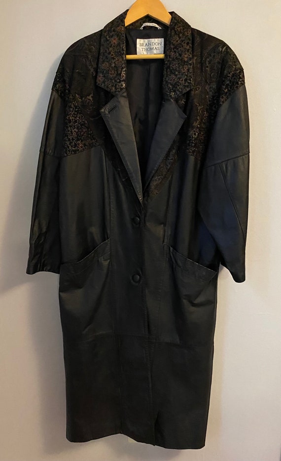 Vintage Brandon Thomas Black Leather Trench Coat L