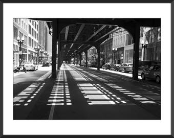 Impresión fotográfica en blanco y negro de Chicago: fotografía de bellas artes (CH01), fotografía callejera de Chicago, póster de arte mural, centro de Chicago, arte callejero de la ciudad