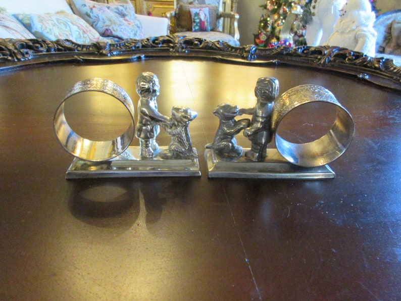 NAPKIN HOLDERS with Little Boys and Dogs