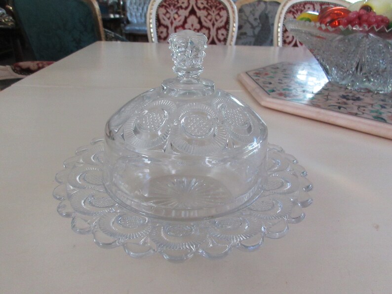 PRESSED GLASS BUTTER Dish with Lid