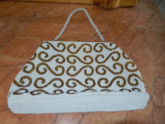 White and Gold Beaded Handbag