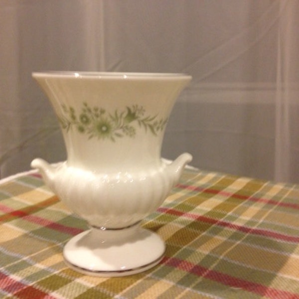Wedgwood Urn -Shaped Toothpick holder,  Bone China Small Bud Vase Light Blue-Green Flowers Made in England