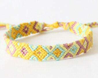 Daffodils Friendship Bracelet, Diamond Pattern woven bracelet, knotted bracelet