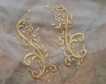 Gold Lace Applique, Cosplay Design Lace Applique in Gold, Gold Bridal Lace Applique