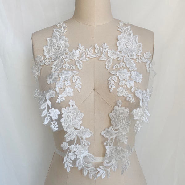 New High Quality Off White Light Ivory Cotton Bridal Lace Applique,  Floral Lace Motif Pairs