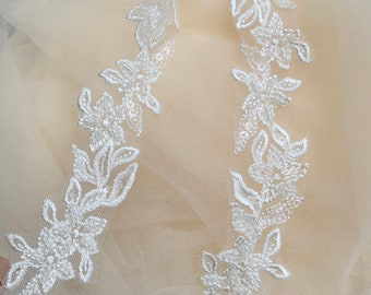 New 10 yards Narrow Beaded Bridal Lace Trim, about 3.5cm