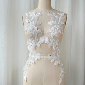HIgh Quality New Romantic Light Ivory Wedding Lace Applique, Floral Leaves Bridal Lace Applique, Sell By   Pair