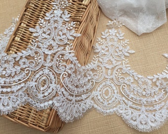 SALES!!! Sell By Yard Light Ivory Alencon Lace Trim, Corded Bridal Veil Lace Trim, Wedding Dress Lace Trim