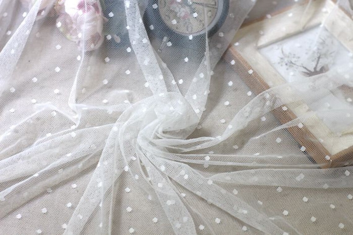2 Yards Gathered Swiss Dot Veil Fabric Soft Polka Dot Tulle Etsy