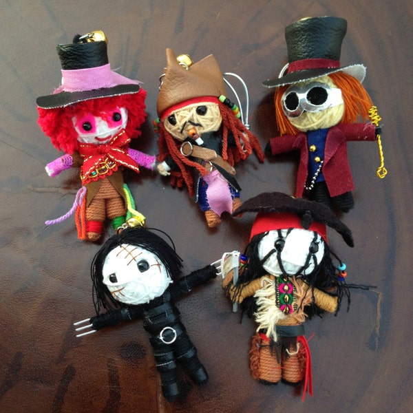 Johnny Depp Collection - Tonto, Mad Hatter, Willy Wonka, Jack Sparrow, Edward Scissorhands String Doll Handmade Dolls of String Voodoo Doll