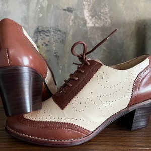 Retro Repro 1940s-Style Brown and Cream Spectator Oxfords Size 6M
