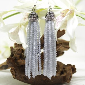 Long dangle crystal bead earrings
