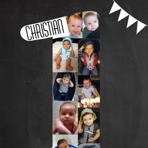 Collage de fotos del 1er cumpleaños, regalo del 1er aniversario, regalos personalizados del 1er cumpleaños, collage de imágenes, collage personalizado, número de collage