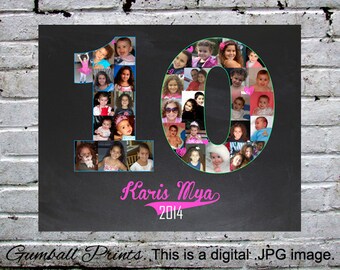 Birthday or Anniversary Collage Print, Number Photo, Choose your Number, Personalized Photo Poster, Digital Print