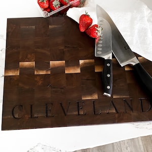 Walnut Hard Wood End Grain Cutting Board | Personalized Cutting Board | Engraved Cutting Board | Charcuterie Board | Dark Wood Custom Board