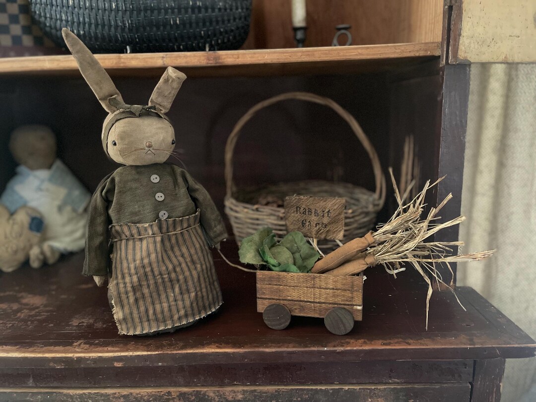 Primitive Rag Stuffed Bunny With Wagon of Vegetables - Etsy