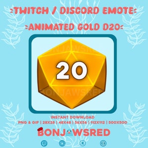 Gold D20 NAT 20 Animated Emote | Twitch Emote | Discord Emote | Dice Roll | D&D | DND | BG3 | Nat 20 | Streaming | Emote | Animated | Dice