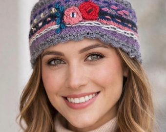 Embroidered Fleece Lined Wool Headband