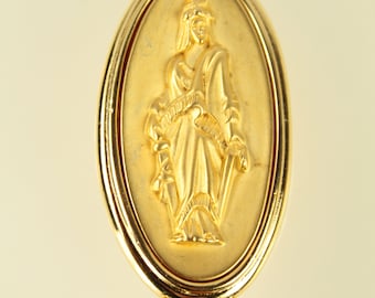 Vintage Ann Hand 1994 Lady Freedom Gold Tone Faux Amber & Rhinestone Pin Brooch