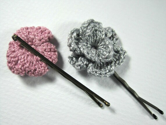 Flower Hairpins Pairs Of Hair Pins Crochet Flower Hairpins Etsy