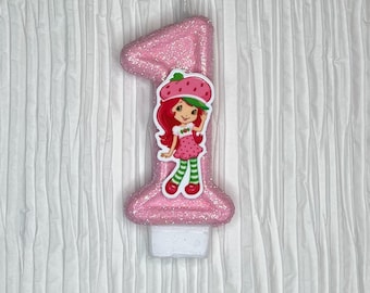 Pink Strawberry Shortcake Sparkly Number Birthday Candle Party Cake Topper Celebration New & Vintage