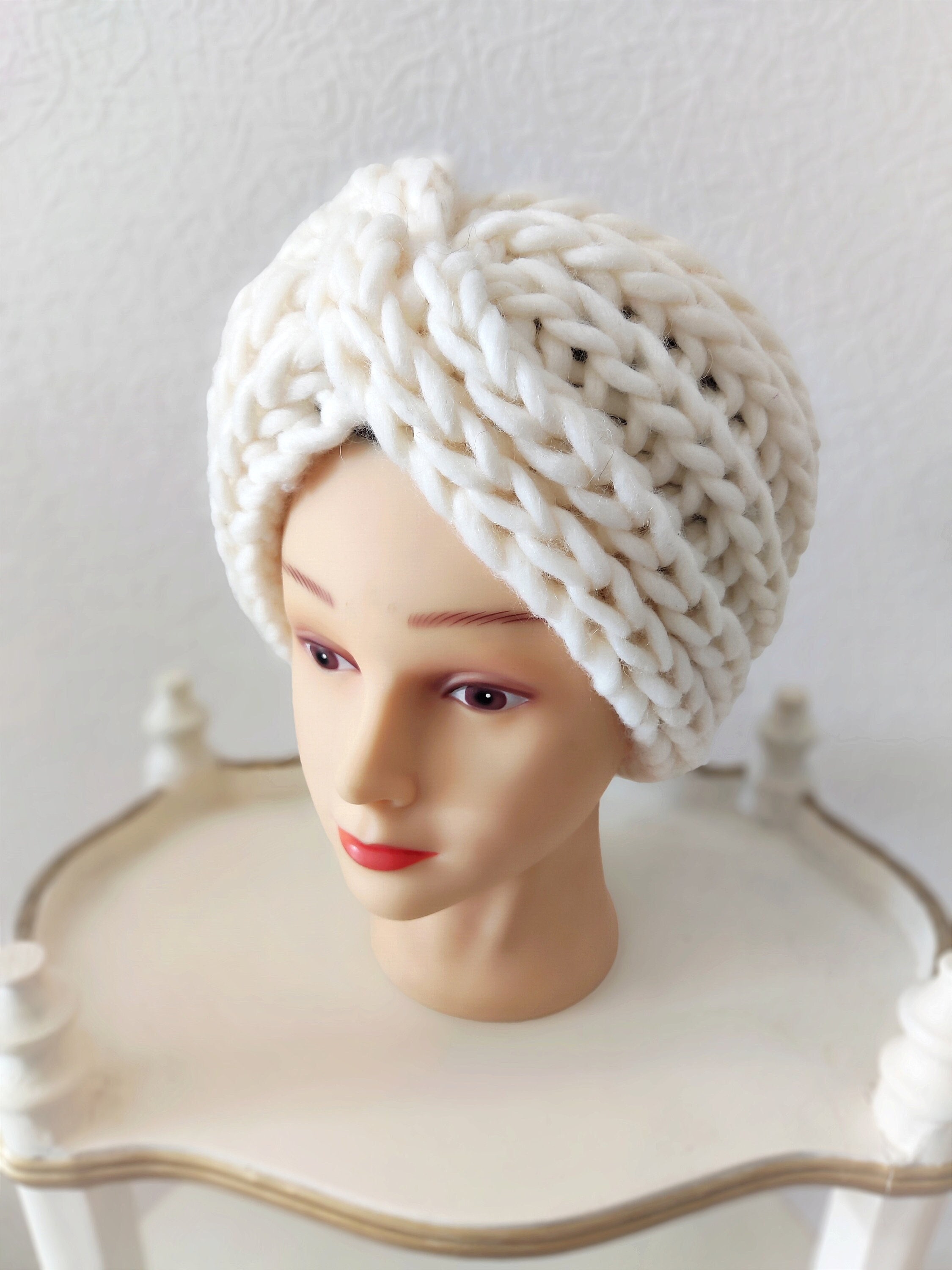 Hand-knit Headband Made From Re-used Acrylic Yarn Chunky Knit Snow White  With Twist, One Size - Etsy