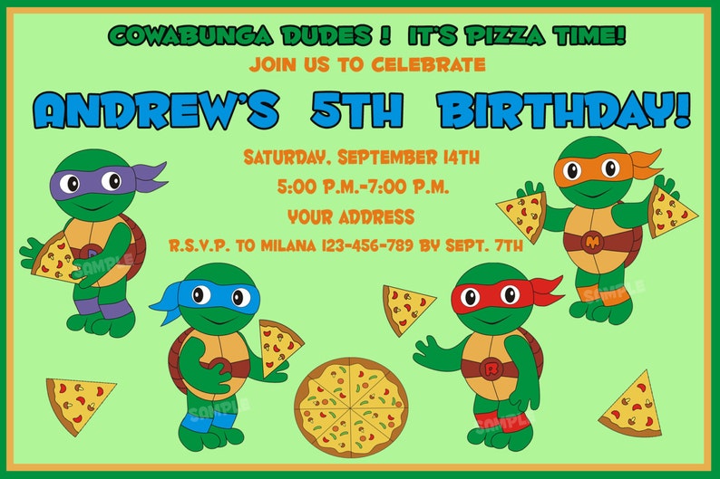 Tmnt Birthday Invitation Ninja Turtles Birthday Invitation Etsy