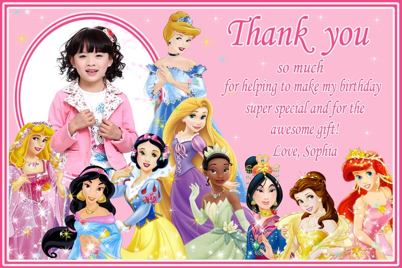 Princess thank you card disney princess custom order disney princess thank you card Digital file