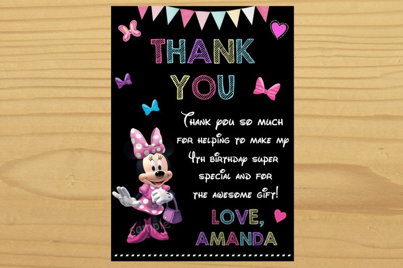 Minnie mouse thank you card Digital file Minnie mouse chalkboard thank you card
