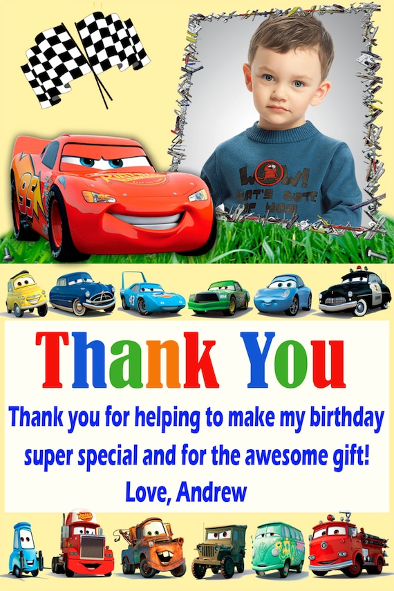 Disney Cars thank you card Disney Cars birthday card cars Etsy