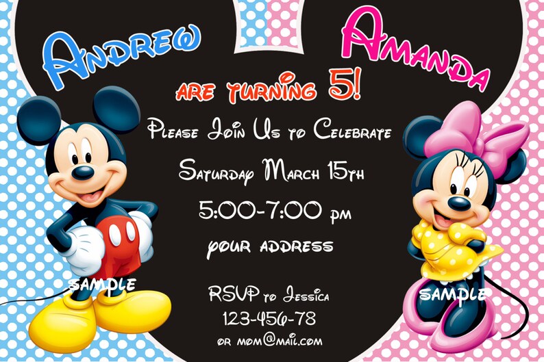 Mickey Mouse Birthday Invitation Minnie Mouse Birthday Etsy