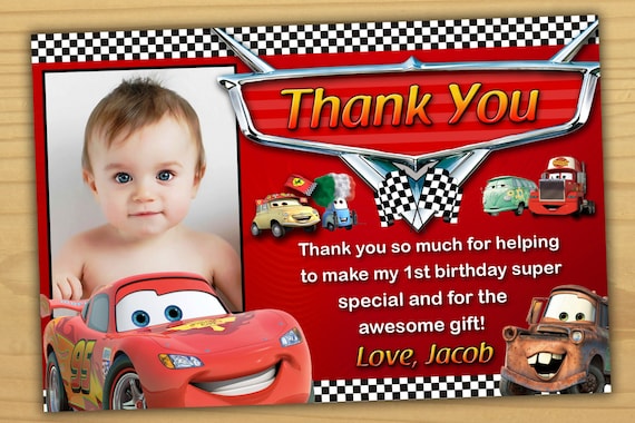 Disney Cars thank you card Disney Cars birthday card cars | Etsy