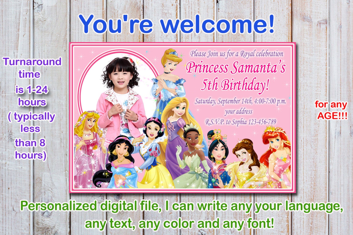 Disney Princess Birthday Invitation Disney Princess Etsy