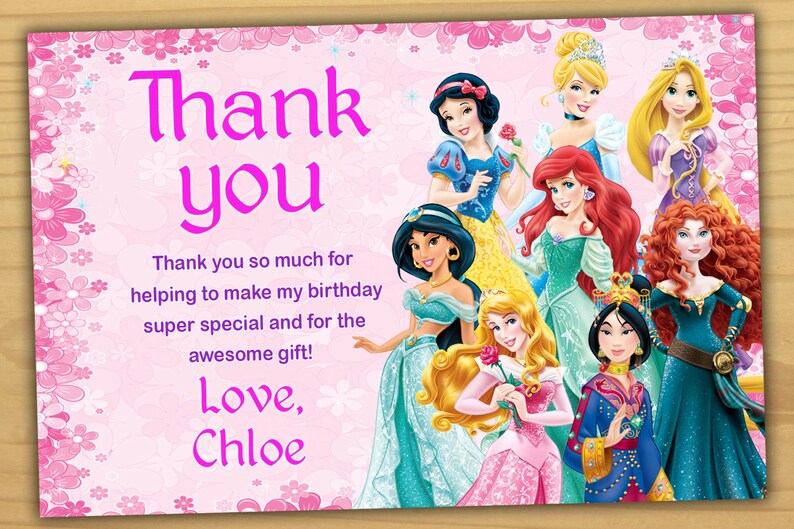 Disney Princess Thank You Card Princess Thank You Card Etsy
