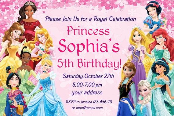 Sale Disney Princess Birthday Invitation Disney Princess Etsy