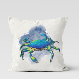 Blue crab velvet pillow, Sea side Pillow,  Housewarming