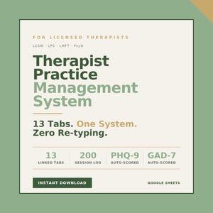 Therapist Practice Management System | Google Sheets Intake, SOAP Notes, PHQ-9, GAD-7 (Digital Download)