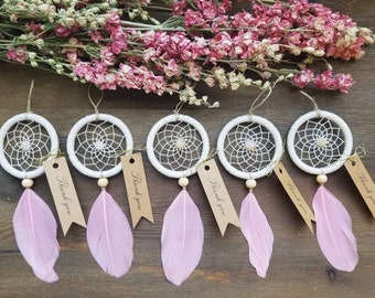 Dreamcatcher favors. Pink Mini dreamcatchers. Wedding favors. Bridal shower favors. Baby shower favors. Gifts. Dreamcatchers. Moon child.