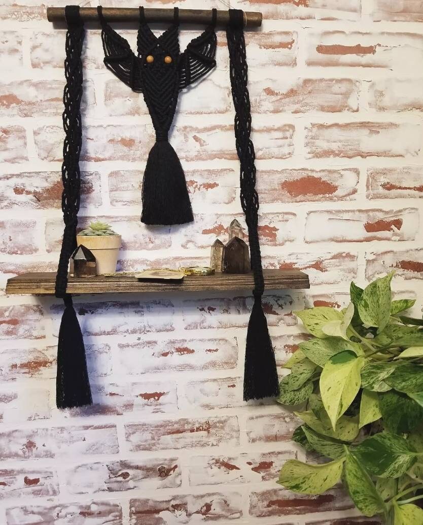 Macrame Hocus Pocus Bat Macrame Shelf. Macrame Shelf. Halloween Macrame. Halloween Decor ...