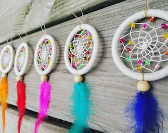 Dreamcatcher favors. Mini dreamcatchers. Party favors. Rainbow dreamcatchers. Car. Dreamcatcher. Dreamcatchers. Moon decor. Boho. Macrame.