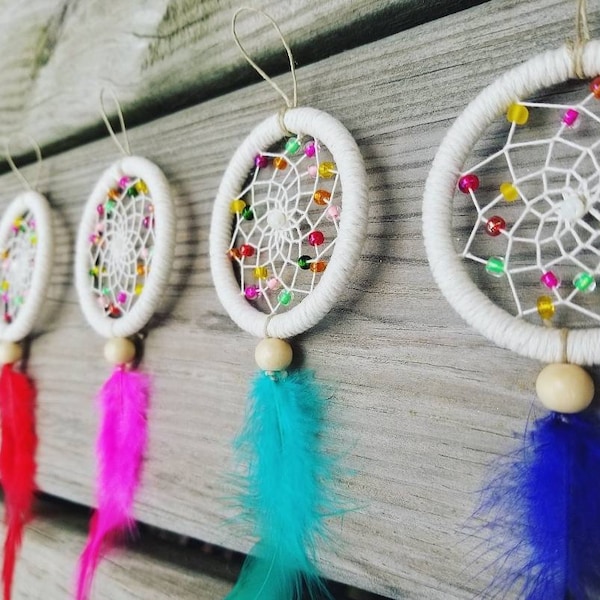 Dreamcatcher favors. Mini dreamcatchers. Party favors. Rainbow dreamcatchers. Car. Dreamcatcher. Dreamcatchers. Moon decor. Boho. Macrame.