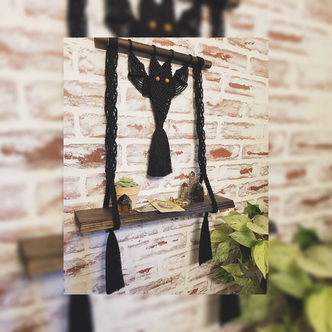 Macrame Hocus Pocus Bat Macrame Shelf. Macrame Shelf. Halloween Macrame. Halloween Decor ...