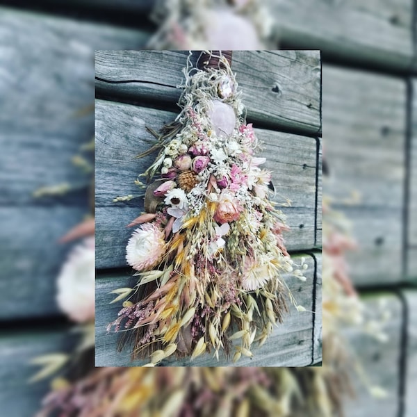 Witch broom. Floral broom. Altar broom Witch besom. Floral decor. Dried floral. Witch decor. Cottagecore. Fairycore. Crystals. Witchy decor.