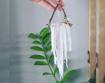 Mini triangle boho charms. Boho car charm. Dreamcatcher inspired. party favors. Macrame. Dried floral.