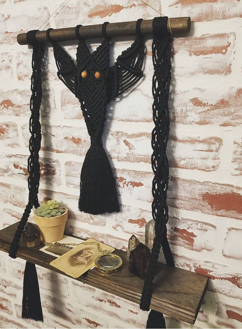 Macrame Hocus Pocus Bat Macrame Shelf. Macrame Shelf. Halloween Macrame. Halloween Decor ...