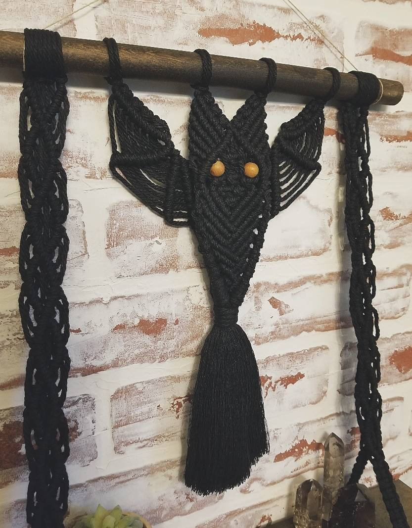 Macrame Hocus Pocus Bat Macrame Shelf. Macrame Shelf. Halloween Macrame. Halloween Decor ...